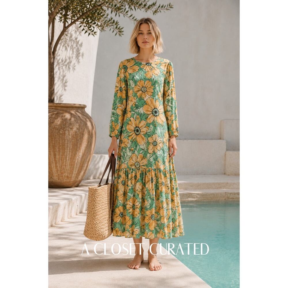 Autumn Adeigbo Poppy Maxi Dress 2 Green Orange NEW